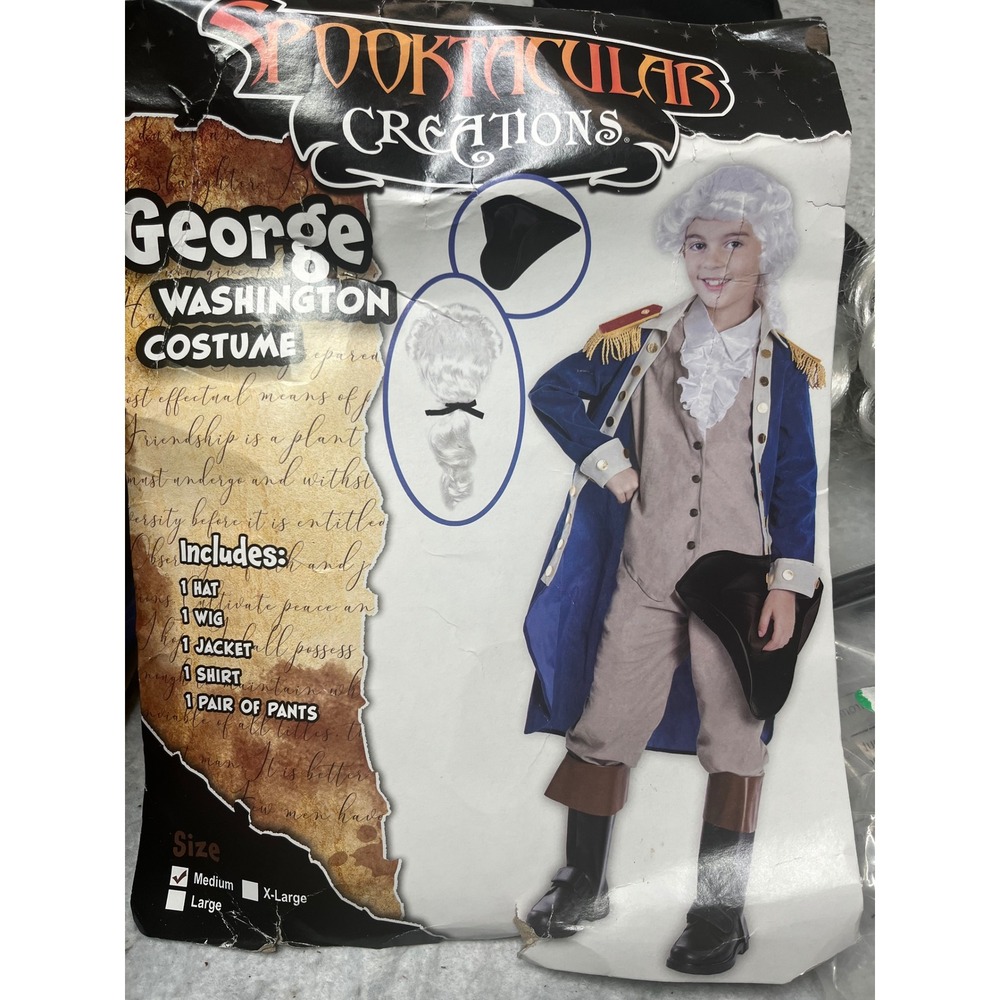 Spooktacular Creations George Washington Costume Kids Medium 5pc Set History Wig
